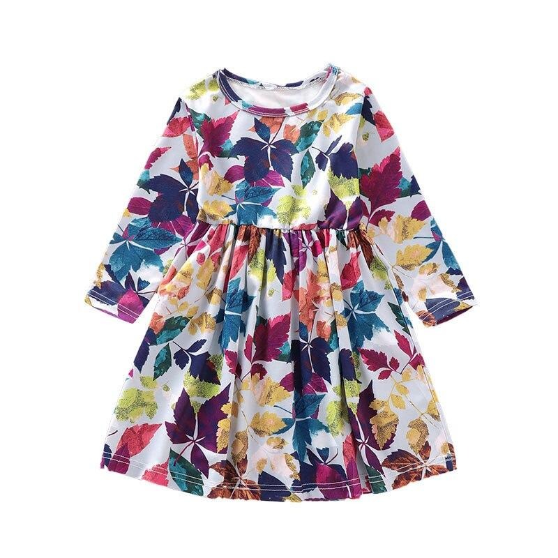 Girls Dress Long Sleeve Maple Leaf Prints Casual Kids Spring Fall Clothing Arrivals A-line Cotton Children Dress