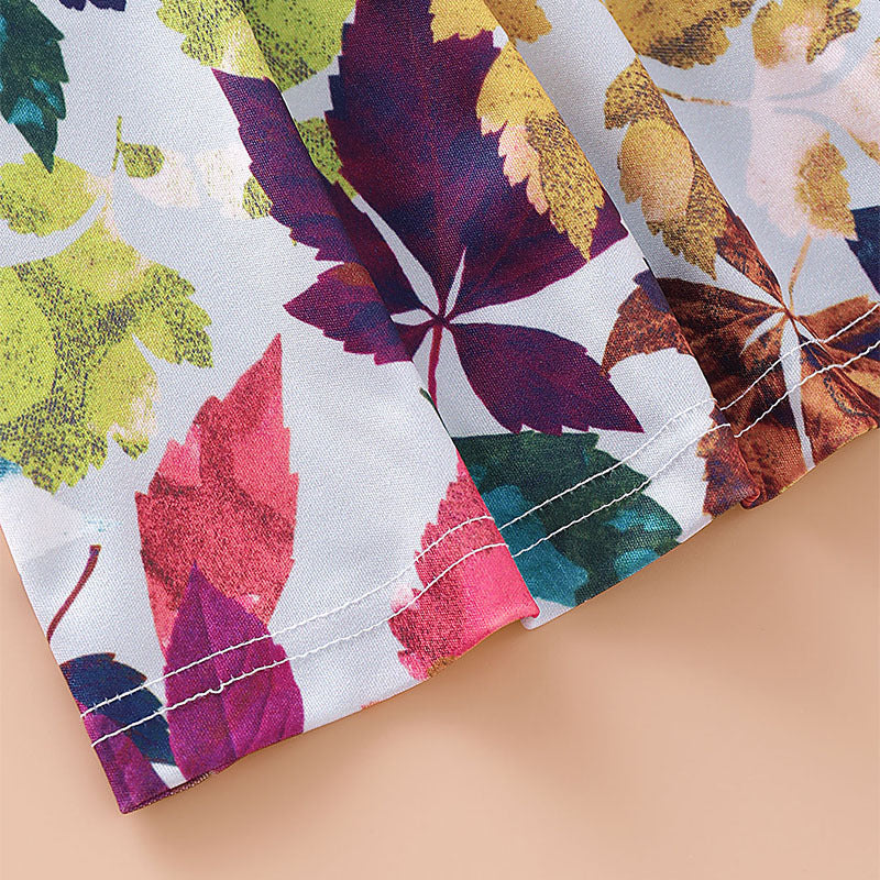 Girls Dress Long Sleeve Maple Leaf Prints Casual Kids Spring Fall Clothing Arrivals A-line Cotton Children Dress