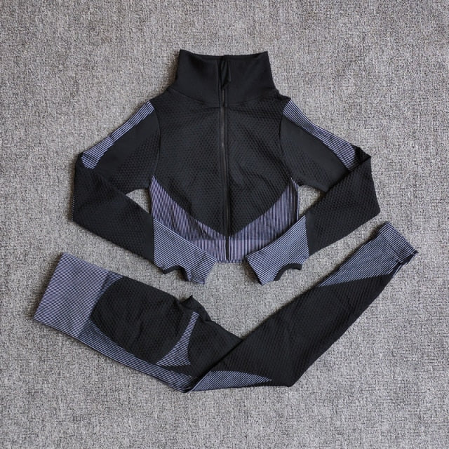 Women Fitness Sport Yoga Suit Seamless Women Yoga Sets Long Sleeve Clothing Female Sport Gym Suits Wear Running Clothes