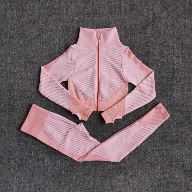 Women Fitness Sport Yoga Suit Seamless Women Yoga Sets Long Sleeve Clothing Female Sport Gym Suits Wear Running Clothes