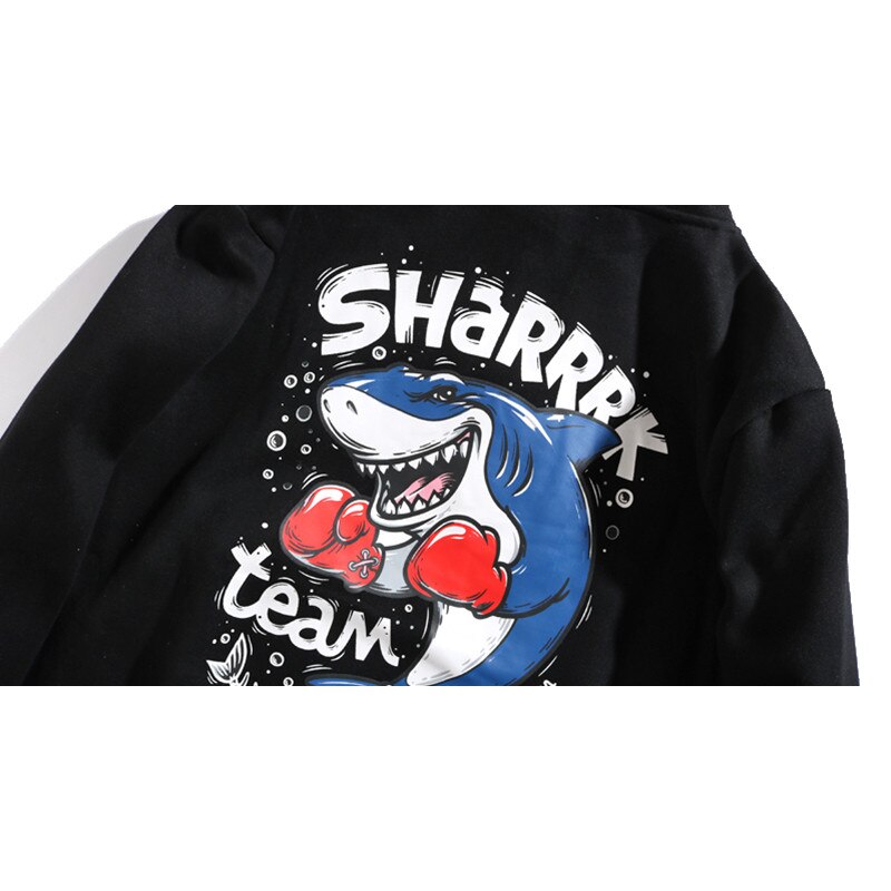 Funny Anime Shark Printed Hooded Sweatshirts Mens Streetwear Fleece Hoodies Autumn Casual Clothing