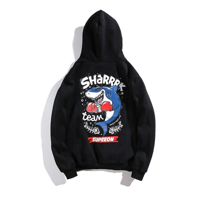 Funny Anime Shark Printed Hooded Sweatshirts Mens Streetwear Fleece Hoodies Autumn Casual Clothing