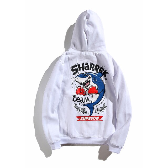 Funny Anime Shark Printed Hooded Sweatshirts Mens Streetwear Fleece Hoodies Autumn Casual Clothing
